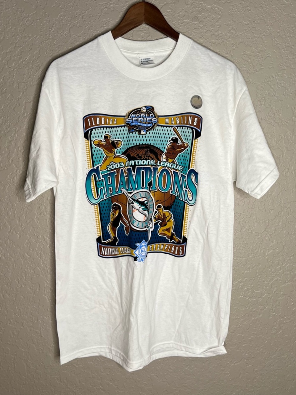 Vintage NWOT Florida Marlins 2003 National League Champions White TShirt Sz L